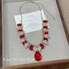 Juego de Collar y Aretes de Diamante Rojo de Alta Resistencia para Mujer, Estilo Palacio Retro, Lujo Ligero, Collar Clavicular de Cristal de Strass de Alta Gama