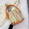 Bolsa de Lona Estilo Coreano Nicho Casual Tipo Balde para Mulheres Nova Moda Primavera Cor Blocada Bolsa de Ombro Sob o Braço