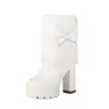 Botas Peludas para Mujer Impermeables Plataforma Tacón Grueso Tacón Alto Cálidas Botas de Media Pantorrilla Otoño e Invierno Lindas Botines con Lazo Zapatos Cálidos de Algodón