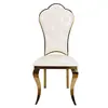 Venta Directa de Fábrica Silla de Comedor Dorada de Acero Inoxidable Silla Metálica de Gama Alta para Restaurante con Piel Sintética Blanca