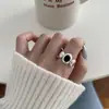 Anillo de plata de ley S925 minimalista con doble punta de estrella de ágata negra para mujer, diseño abierto ajustable, anillo para dedo índice de estilo nicho de alta gama, moderno