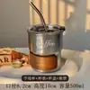 Venta directa de fábrica, taza portátil engrosada de acero inoxidable 304 con tapa y popote, taza de café estilo americano con manga de madera antiescaldante