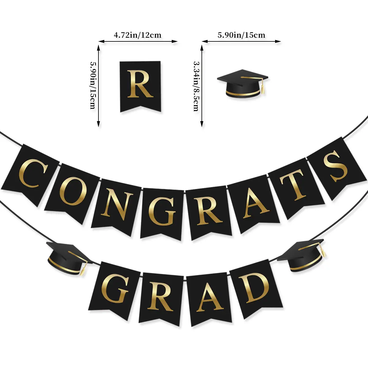 黑金毕业GRAD博士帽拉旗尺寸