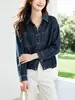 Camisa corta de mezclilla para mujer, manga larga, nuevo estilo otoño 2026, cintura con cordón, corte holgado, diseño adelgazante, top tipo chaqueta