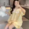Pijama Nuevo para Mujer, Encaje de Manga Corta, Algodón Nube Delgado, Se Puede Usar Afuera, Estilo Princesa Dulce Conjunto para Estar en Casa