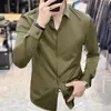 Camisa de marca francesa de alta gama con botones ocultos para hombre, corte slim fit, estilo business casual, resistente a las arrugas, camisa blanca de manga larga, nuevo modelo de primavera