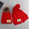 Chapéu de lã para bebê outono e inverno Chapéu cachecol infantil coreano conjunto de duas peças quente V padrão proteção para as orelhas chapéu de tricô com forro de fleece