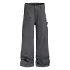 Calça Cargo Reta Multibolsos Estilo Retrô Americano para Homens e Mulheres, Perna Larga Solta, Marca Versátil da Moda, Cool Rebelde, Calça Longa Casual Desconstruída