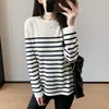 Vibras de blogger~Clásico estilo azul marino suelto perezoso adelgazante suéter de punto a rayas suéter de lana mujer 26 nuevo H100301