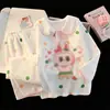 Pijamas para Padres e Hijos Otoño e Invierno 2025 Niñas y Niños Dibujos Animados Cuello Redondo Franela Manga Larga Casual Ropa de Casa