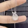 Pingente Pequeno Redondo Cabochão de Calcedônia Branca Natural de Alta Qualidade, Pingente de Colar com Pedra Ágata Branca Incrustada Banhado a Prata