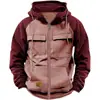Sudadera con capucha de color liso para hombre, nueva de primavera y otoño, transfronteriza, deportiva para jóvenes europeos y americanos, sudadera de cuero con múltiples bolsillos, ropa de trabajo