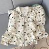 Pijama de Algodão Nuvem para Mulheres Primavera e Outono Novo Desenho Animado Fofo Calça de Manga Longa Conjunto de Roupa de Casa Transfronteiriça para Dormitório Estudantil