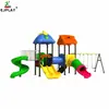 Escorregador combinado infantil para área externa, equipamento de playground para jardim de infância e comunidade, escorregador de torre dupla de plástico e balanço