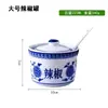 Juego de Vinagrera y Frasco para Chiles de Porcelana Azul y Blanca para Uso Doméstico, Vinagrera y Salsa de Soja para Fideos, Frasco de Condimentos Comercial con Bandeja, Frasco para Sal, Frasco para MSG