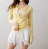 Suéter Elegante de Punto Falso de Dos Piezas Contrastantes Ron 2025 Otoño Nuevo Casual Cuello Polo Ajustado Top para Mujer t