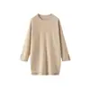 Suéter de Cachemira para Mujer Cuello Redondo Manga Larga Otoño e Invierno Nuevo Suéter de Punto de Manga Larga Largo Medio Delantero Corto y Trasero Largo