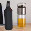 Taza de Separación de Agua y Té de Doble Capa de Vidrio para Hombres con Filtro Taza de Té Creativa Portátil para el Hogar Barrera de Agua Transparente