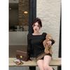 Elegante camiseta suéter de manga larga con hombros descubiertos invierno vintage corte ajustado irregular top sexy de chica hot ins
