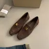 Nuevos Zapatos de Solapa de Boca Profunda Otoño 2026 para Mujer Mocasines de Gamuza sin Cordones Mocasines de Estilo Británico para Mujer Punta Cuadrada Retro