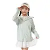 Ropa de Protección Solar con Capucha de Nylon Color Sólido para Niñas, Sensación de Hielo, Protección UV de Verano UPF100+, Chaqueta de Hilo Original de Manga Larga