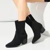 Botines Cuadrados de Tacón Cruzado para Mujer Otoño e Invierno, Botines Bajos Estilo Europeo y Americano, Zapatos de Tacón Alto con Punta y Cremallera Lateral para Mujer, Tallas 35-43