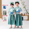 Hanfu Infantil Ropa Tradicional China Estilo Chino Atuendo de Erudito para Niños y Niñas Escuela Primaria Recitación de Poesía Clásico de Tres Caracteres Código del Discípulo