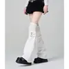 Pierneras Minimalistas de Alta Gama con Retazos, Falsas de Dos Piezas, Hasta la Rodilla, Calcetines de Muslo Apilados Personalizados, Cubrecalcetines Anchos de Cuero con Hebilla de Subcultura, Delgados