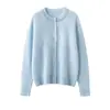 Cárdigan de cachemira pura con botones de un solo pecho, nuevo top de mujer para otoño e invierno con cuello redondo y escote bordado, abrigo versátil cepillado