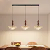 Lámpara colgante de mesita de noche para dormitorio, barra de bar de madera maciza y vidrio estilo retro americano, estilo wabi-sabi, lujo ligero, lámpara colgante pequeña de alta gama para comedor