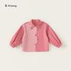 Envío Gratis Ropa para Niños Camisas para Niñas Otoño Nuevas Llegadas Camisas de Manga Larga con Cuello Solapa Rosadas para Niños Tops para Bebés