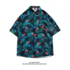 Pintura al óleo vintage tailandesa retro estampado completo estilo americano moderno de alta costura camisa de pareja para el Festival del Agua