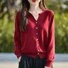 Cárdigan de lana fina de nicho con cuello en V semiabierto y mangas largas con diseño de cuello único, chaqueta de punto, cárdigan versátil de primavera y otoño para mujer