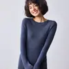 Camiseta base de lã fina sem costura para mulheres, gola redonda, alta elasticidade, caimento justo, suéter interno de tricô pullover
