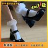 Salto Bloco Outono e Inverno Preto 2025 Sapatos Mary Jane Estilo Retrô Francês Salto Alto Novo Couro Patenteado Bico Quadrado Sapatos Pequenos de Couro