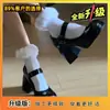 Sapatos Pequenos de Couro Quadrados Pretos de Verniz, Sapatos Mary Jane Outono e Inverno, Salto Alto Elegante, Salto Grosso, Novo Retro Francês 2025