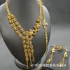 Conjunto de cuatro piezas de joyería africana para mujer, collar, pulsera, pendientes, anillo y bañado en oro de 24 quilates para novia de Dubái.