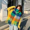Bufanda para Mujer Otoño e Invierno Estilo Coreano Nuevo Estilo Europeo y Americano Engrosada de Moda Hilo Circular Cuadros Arcoíris Cálida para el Cuello Moda