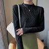 Camiseta feminina outono e inverno meia gola alta manga comprida renda Terry jacquard camiseta interna Slim fit all-matching top 2023