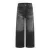 Jeans negros rectos de estilo retro americano, con un corte limpio, textura lavada y pierna ligeramente acampanada, adecuados tanto para hombres como para mujeres