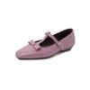 Zapatos Mary Jane de piel de vaca con lazo dulce francés 2025 Primavera Tacón bajo grueso Puntera cuadrada Hada Cuero genuino Zapatos de una capa