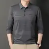 Camiseta de manga larga para hombre de mediana edad, primavera y otoño, con cuello camisero, polo a rayas casual, estilo papá con bolsillos reales