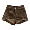 Estilo Americano Chica Atrevida Cintura Alta Estampado de Leopardo Dos Botones Pantalones Cortos de Mezclilla para Mujer Verano Nuevos Pantalones de Pierna Ancha Línea A Adelgazantes Pantalones Cortos Atrevidos