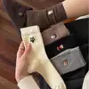 Calcetines lindos bordados de media pantorrilla para mujer, calcetines apilados de doble aguja y micro-presión para otoño e invierno, calcetines largos de algodón de estilo japonés con dibujos de animales de moda