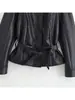 Ropa para mujer transfronteriza marca Z estilo europeo y americano AliExpress chaqueta de cuero, entallada a la cintura a la moda, cinturón popular, negro, cómoda y casual