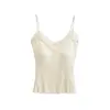 Camisola de encaje con escote en V para mujer, color liso, primavera/verano 2026, top blanco sexy ajustado, venta al por mayor