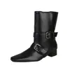 Botas de Moda de Tacón Medio con Hebilla de Cinturón Transfronteriza Talla Grande Otoño 2025 Nuevo Botín Cuadrado Estilo Británico Retro para Mujer