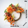 Corona de otoño con calabazas artificiales, hojas de arce, bayas, piñas, decoraciones colgantes para árboles, adornos de pared, decoraciones de lazos grandes para Acción de Gracias