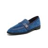 Zapatos Planos de Ante de Oveja Azul Super Bonitos 2025 Otoño Nuevo Estilo Cómodos Punta Redonda Suela Suave Tacón Bajo Grueso de 2 cm Zapatos Pequeños de Piel