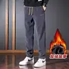 Calças masculinas de veludo cotelê para outono e inverno, forradas com fleece e espessadas, estilo americano moderno, plus size, calças casuais largas retas de perna larga